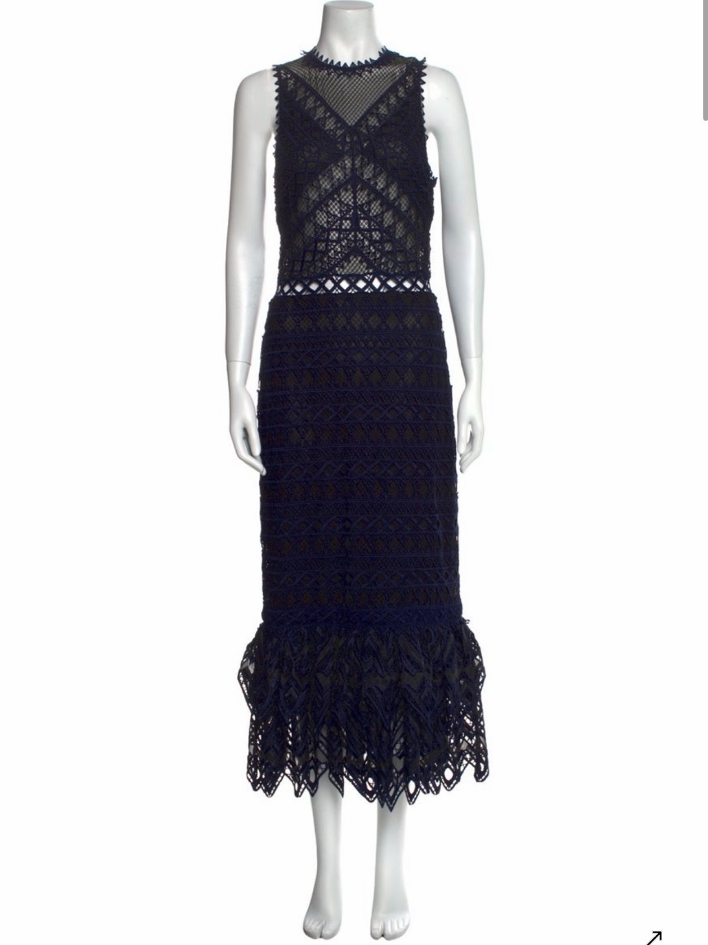 Jonathan Simkhai Lace Pattern Crochet Sleeveless Maxi Dress Xs Navy Blue